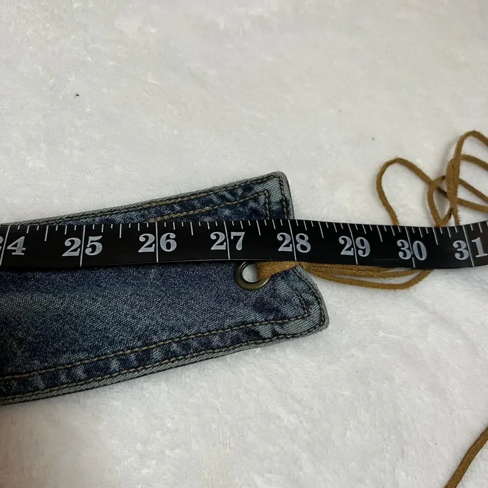 Women's Denim Waist Belt w/ Ties Size S Western Y2K 90s Stretch Going Out Rodeo